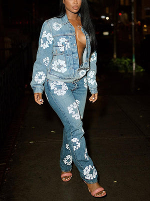 Floral Print Denim Jacket & Jeans