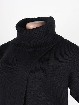 Knitted Turtleneck Slit Hem Sweater