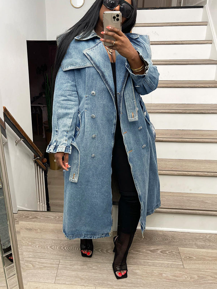 Double-Breasted Denim Trench Coat