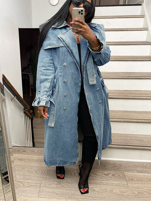 Double-Breasted Denim Trench Coat