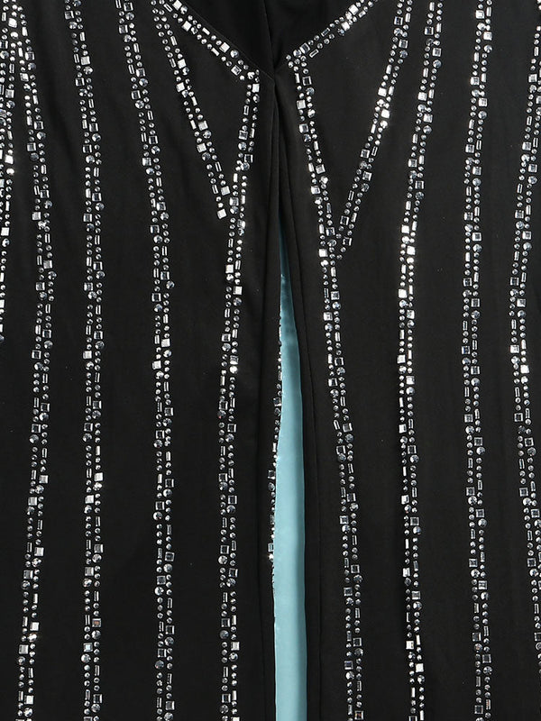 Rhinestone Mesh Contrast Jumpsuit