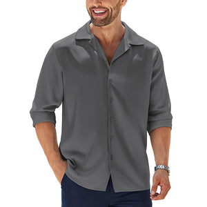 Men's Silky Breathable Pure Cotton Silk Lapel Long Sleeve Shirt