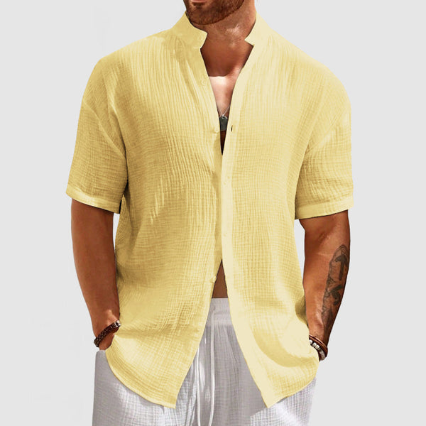 Men's Casual Pleated Textured Short Sleeve Shirt