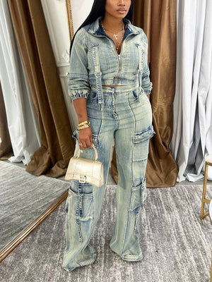 Vintage Washed Denim Cargo Set