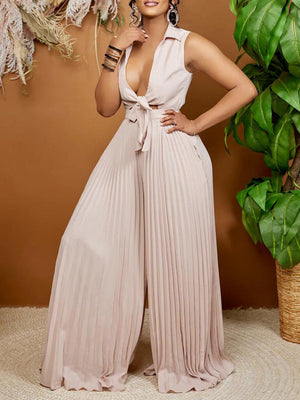 Sleeveless Tie-up Pleated Jumpsuit