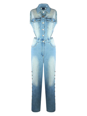 Snap It Out Wide Denim Jumpsuit