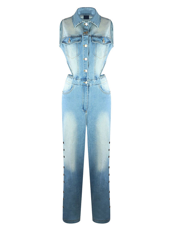 Snap It Out Wide Denim Jumpsuit