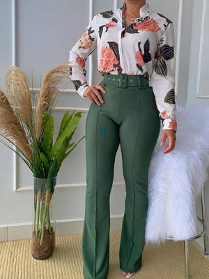 Floral Shirt & Flared Pants Set