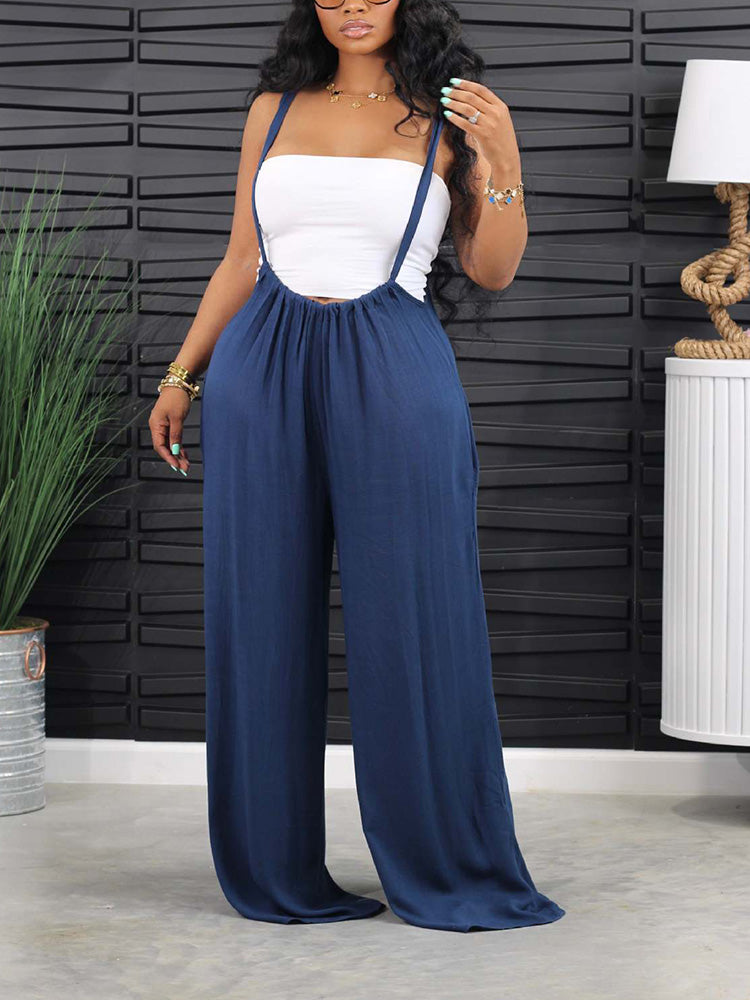 Long Strap Wide Leg Overalls