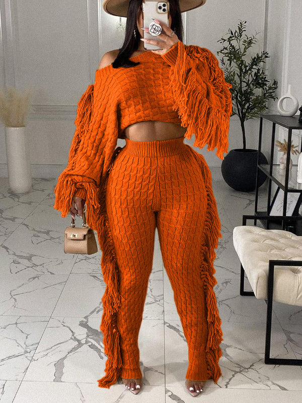 Knitted Tassel Outfit Set