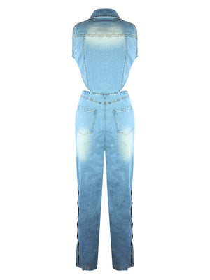 Snap It Out Wide Denim Jumpsuit