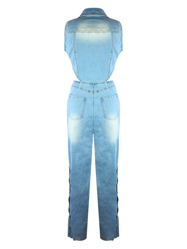 Snap It Out Wide Denim Jumpsuit