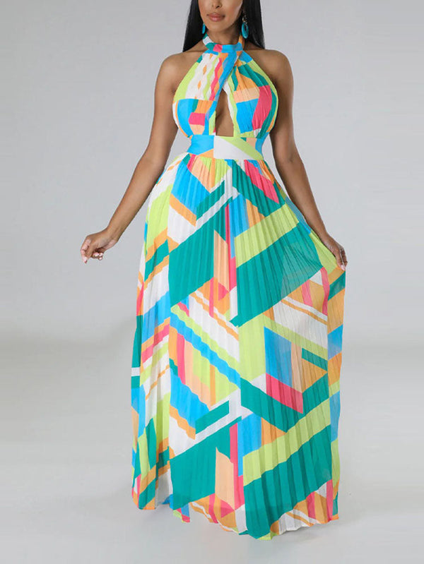 Halter Pleated Maxi Dress