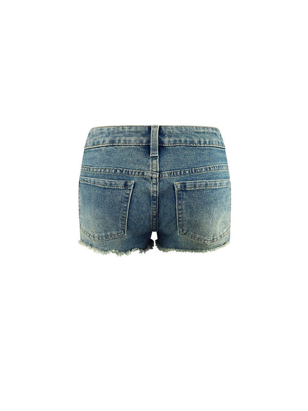 Lace Up Denim Shorts