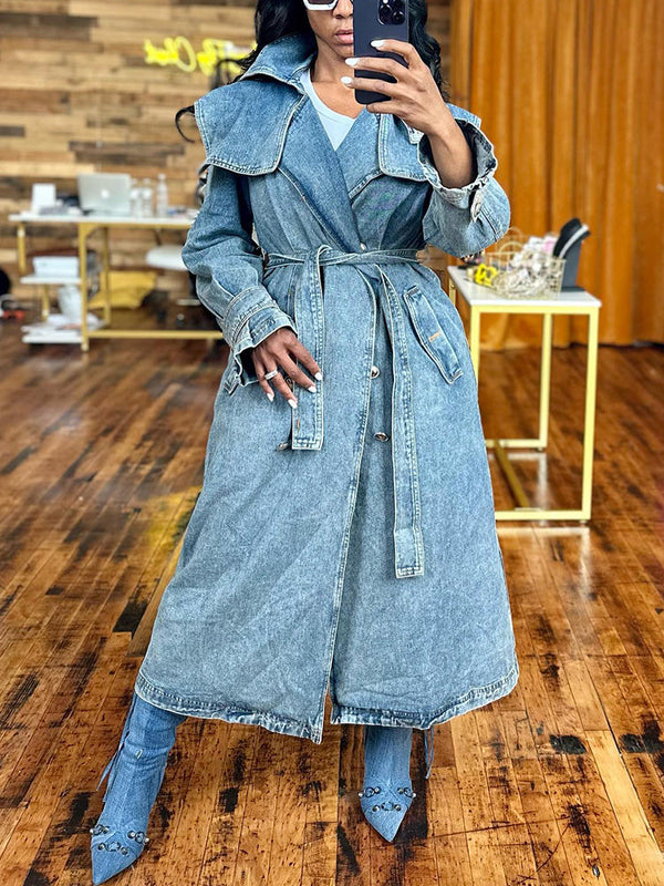 Double-Breasted Denim Trench Coat