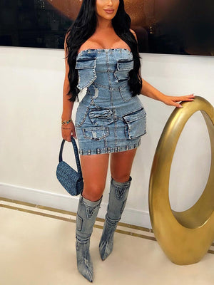 Strapless Denim Cargo Dress