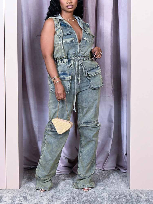 Vintage Hoodie Denim Jumpsuit