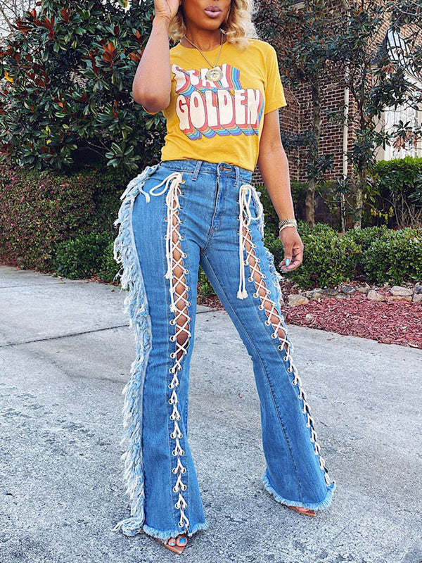 Lace Up Tassel Jeans