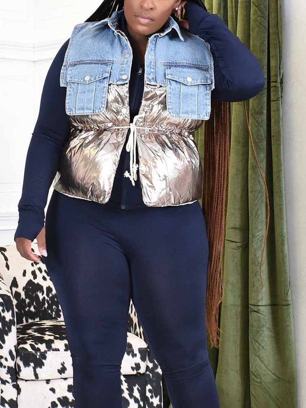 Denim Puff Vest Jacket