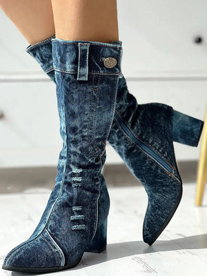 Chunky Heel Denim Boots