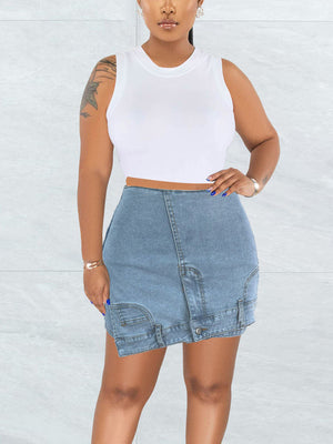 High Waist Irregular Denim Skort