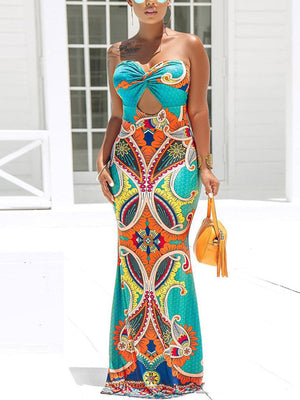 Vacation Strapless Print Beach Dress