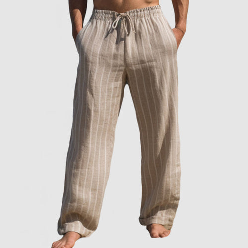 Men's Summer Vacation Striped Cotton Linen Beach Trousers