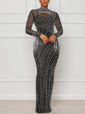 Pearl Rhinestone Mesh Dress