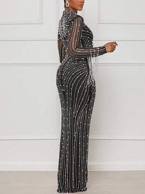 Pearl Rhinestone Mesh Dress