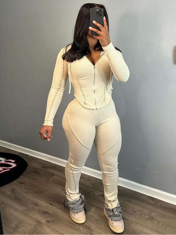 Ribbed Hoodie Top & Leggings Set