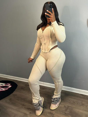 Ribbed Hoodie Top & Leggings Set