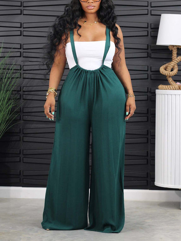 Long Strap Wide Leg Overalls