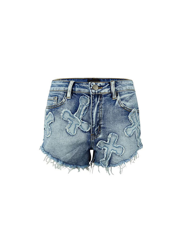 Cross Denim Jacket Shorts Set