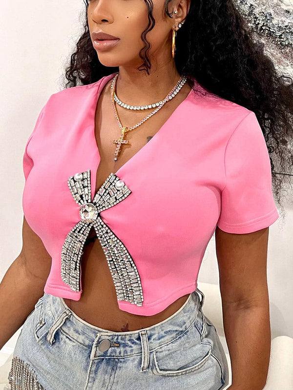 Rhinestone Bow Crop Top