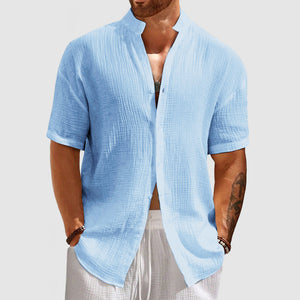 Men's Casual Pleated Textured Short Sleeve Shirt