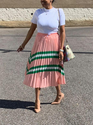 Striped Pleated Skirt