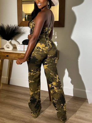 Ripped Strapless Camo Jumpsuit