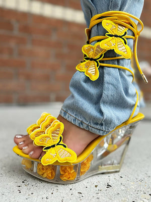 Butterfly Clear Wedge Heel Strap Sandals