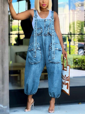 Denim Loose Overalls