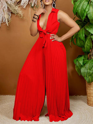 Sleeveless Tie-up Pleated Jumpsuit