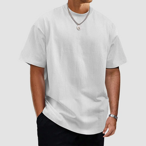 Men's Summer Solid Color Vertical Strip Short-Sleeved T-Shirt