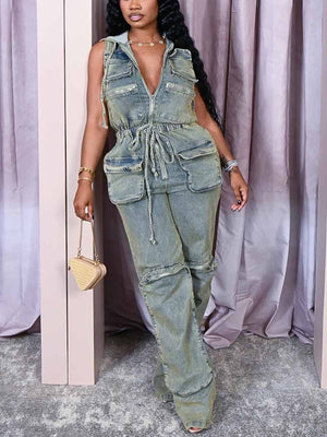 Vintage Hoodie Denim Jumpsuit