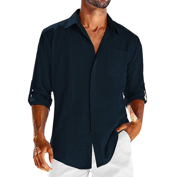 Solid Pocket Single Breasted Cardigan Cotton Hemp Long Sleeve Casual Shirt Top