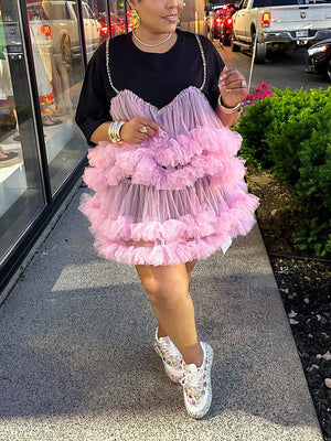 Tulle Ruffle T-Shirt Dress