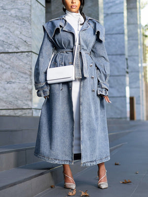 Double-Breasted Denim Trench Coat