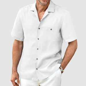 Men's Casual Cotton Linen Pocket Shirt