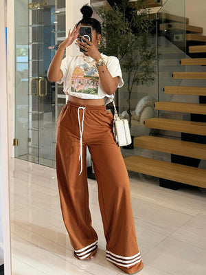 Contrast Wide Leg Pants