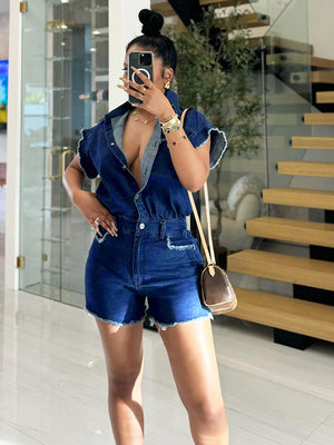 Raw Edge Denim Romper