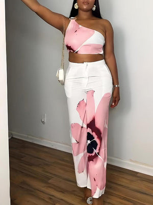 Floral Crop Top & Wide Pants Set