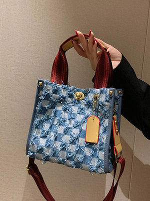 Denim Checkerboard Tote Bag